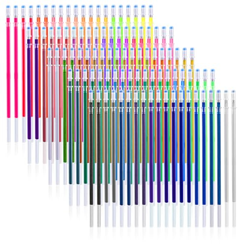 LIQWEI 100 Stück Bunte Tintenroller Refill, Gelstifte Glitzer Ersatzminen Gelstift Nachfüllungen 0,8mm Kugelschreiber Nachfüllminen Gel Glitzerstifte zum Markieren Zeichnen Schreiben (50 Farben)