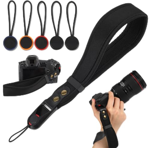 DOPENSPI Dragonne réglable pour appareil photo avec 5 fermetures rapides interchangeables pour appareil photo reflex et la plupart des appareils photo