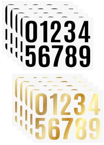 PBAHAUP 10 Zahlen Zum Aufkleben, Klebezahlen, Wasserdichte Mailbox Nummern Aufkleber Selbstklebendes 0–9 Reflektierende Vinyl Nummernaufkleber Für Postkasten, Schilder, Hausnummern (Schwarz, Gold)