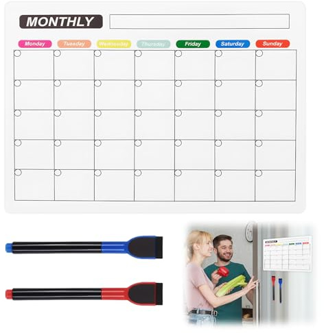 A4 Monthly Planner Magnetic, Whiteboard Calendar for Fridge with 2 Dry Erase Markers Magnetic Fridge Monthly for Adults and Children for Daily Meal Planning Memo Event Reminder Notice Board