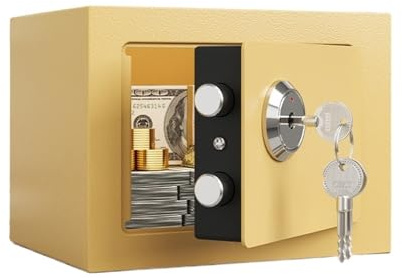 Tresor Kleiner Safe for Zuhause mit mechanischem Schlüsselschloss, Geld, Bargeld, wandmontierbarer Safe for Schlafzimmer, Büro, Hotel geldtresor(Geel)