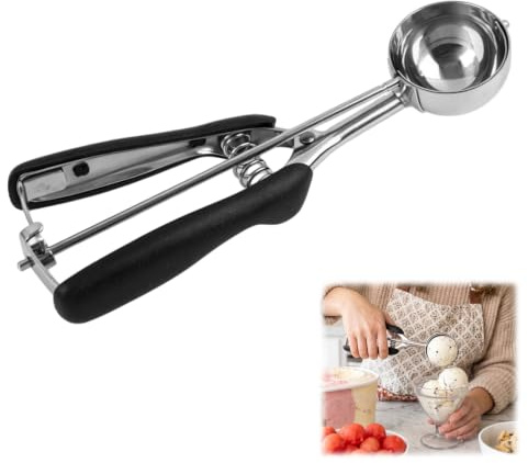Cuchara de Helado de Acero Inoxidable 5cm con Gatillo y Mango Ergonómico - Utensilio Duradero para Helado, Repostería y Frutas - Fácil de Usar y Limpiar - Ideal para Hogar y Negocio