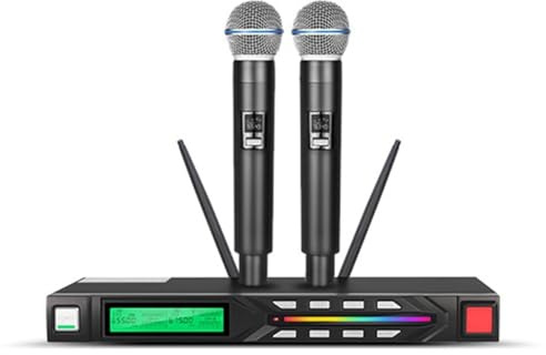 MOLERRI Professional Wireless Microphone Set Mic UHF Long Range Dual Antenna for Karaoke Stage Performances UK Plug