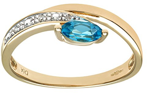 Naava Women's 9 ct Yellow Gold Round Brilliant Cut Diamond and Marquise Blue Topaz Ring