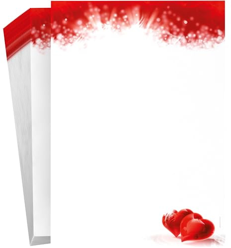 Liebe und Herzen Motivpapier I love You, 100 Blatt Briefpapier DIN A4, 90g/qm