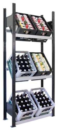 Schulte Lagertechnik Grundregal, Getränkekistenregal | 1800 x 750 x 300 mm (HxBxT), schwarz/Silber, 3 Ebenen für 6 Getränkekisten