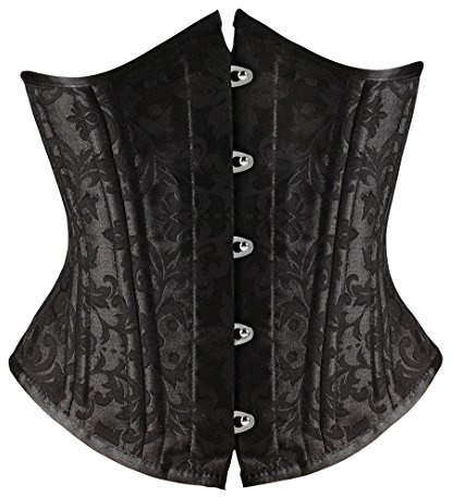 SHAPERX Women's Waist Training Corsets Underbust Heavy Duty 26 Steel Boned Hourglass Silhouette Body Shaper, SZ1912-2-Black-S