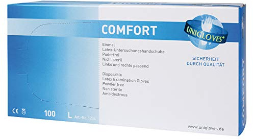 Unigloves Comfort, Latex Einmal- / Untersuchungshandschuh, Größe L (1x100 Stück)