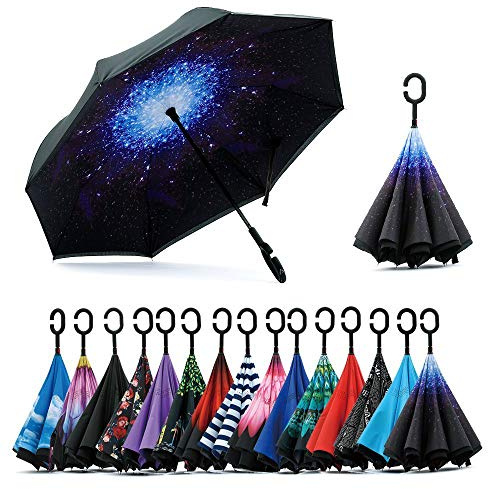 Jooayou Doppio Strato Invertito Ombrello, Manico a Forma di C Ombrello Ribaltabile Inverso, Anti UV Antivento Umbrella di Viaggio