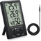 Neoteck Thermometer Hygrometer LCD Digital Indoor Outdoor Hygrometer Humidity Thermometer Temperature Meter Min/Max Value 1.5m Sensor Wire for Management of Air Conditioning Office Hotel Room Black