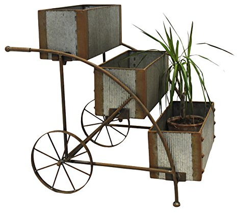 KEYHOMESTORE - Macetero de metal con carro para flores, decoración de jardín, jardineras para terraza, con tres estantes con ruedas. Altura: 55 cm