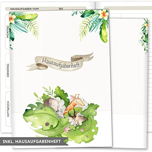 OLGS Hausaufgabenheft Hülle Tierfreunde inkl. Heft Schulheft Schutzhülle Umschlag Geschenkidee Einschulung Grundschule (ohne Personalisierung, Schlaffreunde)