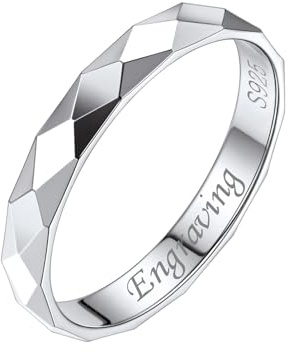 Silvora Klassischer Damen Ring Silber 925 Facettiert Prisma Geschnitten Fingerring mit Gravur 3mm Dünne Ringe Verlobungsringe Freundschaftsringe Partnerringe in Silber Ringgröße 57(18)