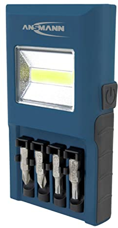 ANSMANN WL180B - Lámpara LED de taller (200 lúmenes, incluye 4 puntas y soporte para puntas, gancho e imán, lámpara de trabajo inalámbrica y flexible, para accesorios de coche y taller