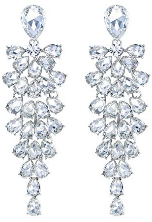 Clearine Boucles d'Oreilles Pendant Femme Cristal Pendentif Longue de Goutte d'Eau Strass Mariage Cadeau Ton d'Argent Clair