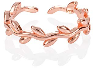 namana Verstellbarer 925 Sterling Silber Zehenring für Frauen, Roségold Zehenringe mit Blattmuster und Ranken, Midi & Pinky-Ringe für Damen und Teenager, Mädchen
