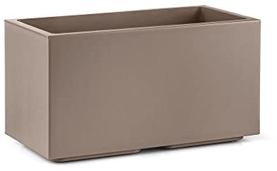 Veca Garden Fioriera Rettangolare Matheria 80 cm, Vaso per Piante con Ruote e Riserva Acqua, Plastica Resistente, Avana