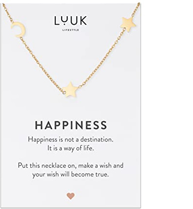 LUUK LIFESTYLE Halskette aus Edelstahl mit Anhänger und HAPPINESS Spruchkarte, Freundschaftskette, Geschenk zum Geburtstag, Damenschmuck, Silber, Gold, Rosé