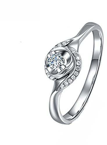 Epinki Ring Damen Vintage 18 Karat/ 750 Weißgold Diamantring mit Diamant 0.12ct und Diamant, Pärchen Geschenke, Gr.52 (16.6)