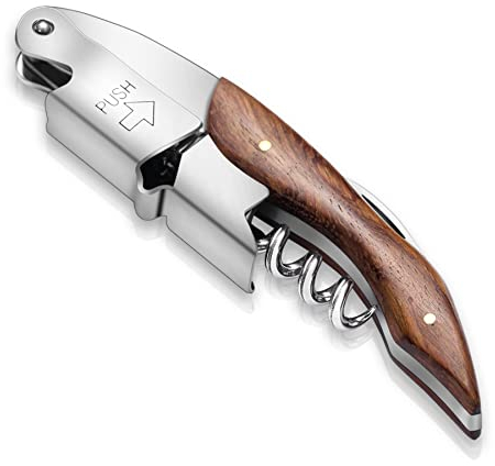 Kyraton Abrebotellas Abridor De Vino Con Cortador De Papel De Aluminio, Mango De Madera De Acero Inoxidable Clásico Todo En Uno Sacacorchos De Camarero Para Cerveza Bar Camareros, Juego Para 1