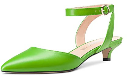 Aachcol Mujer Bajos Gatito Heel Pumps Correa Tobillo Slingback Puntiaguada Punta Sandalias Dress Zapatos de Boda Fiesta 3 CM Verde Lima Matte 42 EU