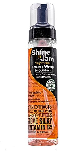 Ampro Shine-n-Jam Supreme Hold Foam Wrap Mousse - Fortified with Silk Proteins - Gives Your Styles Definition - Alcohol-Free Formula Conditions Hair with Provitamin B and African Extracts - 236.5 ml