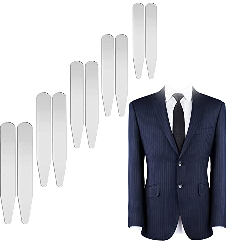 LONGHAO 10 pcs,Collar Stays,Kragenstäbchen Set,Hemdkragen Stäbchen,Hemdeckclip,Hemdbekleidungszubehör,Hemdkragen-Eckstück,silberner Hemdkragenhalter,5 Größen,für vatertagsgeschenk für papa