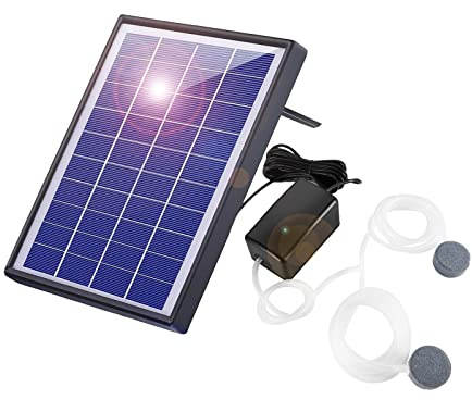 Matybobe Solar Sauerstoffpumpe Aquarium Oxygenator Aquarium 6W Sauerstoffbelüfter Luftpumpe Angelbelüfter mit Rohr 2 Luftblasensteine für Garten Aquarium Außenpool Teich