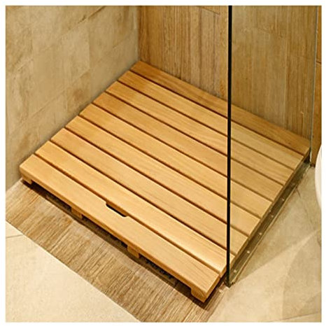 ZXCVBAS Tapis De Bain en Bois De Teck,Caillebotis Bois Douche,Tapis De Douche en Bambou,Tapis De Baignoire Non Glissante pour Baignoire,Douche,Sauna, pour Intérieur Ou Extérieur,50x50cm/20x20in