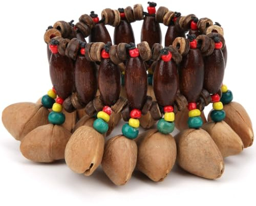 VBESTLIFE Afrikanische Nussschalen-Armbänder, Handgefertigte Nussschalen-Handbell-Percussion-Musikinstrumente