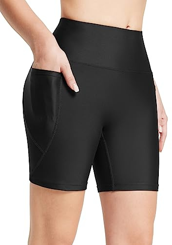 baleaf Swim Shorts Women Bathing Suit Bottoms 6 Modest Swimsuits Tankini Tummy Control Board Shorts Swimwear High Waisted Biker Shorts Boyshorts Black L