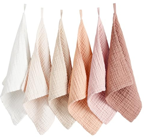Konssy 6-pack babymuslindukar för unisex 100 % bomullstvättduk för baby ansikte kroppsset bekväm och mjuk för nyfödda barn barn flickor och pojkar