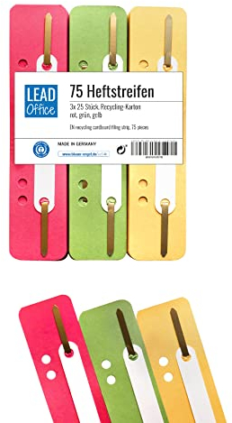 75 Heftstreifen - Pappe, Recycling-Karton, 3 Bündel á 25 Stück - MADE IN GERMANY, Blauer Engel zertifiziert (rot, grün, gelb)