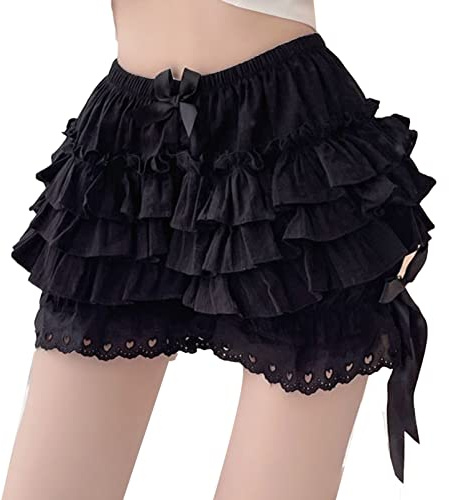 inhzoy Dam Bloomers vintage spets volanger viktorisk renässans Maid Lolita pumpa shorts korta byxor pantalonger pumpbyxor, A_svart, L