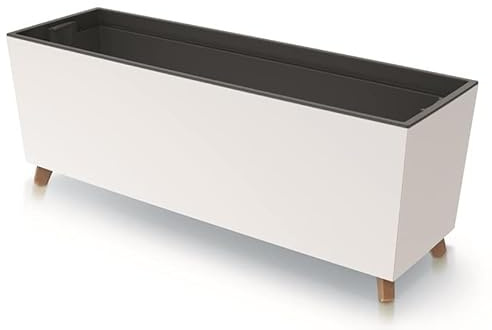 Blumenkasten Blumentopf Blumenkübel mit Füßen Breite 77cm Pflanzkübel mit Pflanzeinsatz Case N Matt Design Beine Pflanzschale (Weiß)