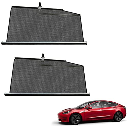 RVUEM Car Window Shades, Retractable Car Side Window Sun Shades, Privacy Sun Shades, Car Roller Sunshade, Keep The Vehicle Cool, for Tesla Model 3/S/X/Y,rear side window,MODEL 3