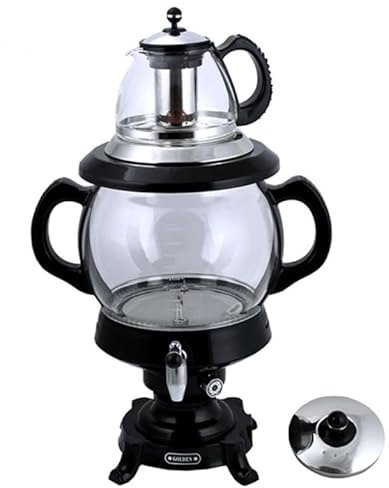 Electric Samovar Russian Persian Turkish Tea Maker Water Kettle Glass Teapot 5+1=6 Liter 110V 1100w Auto Shut Off, Keep Warm Black
