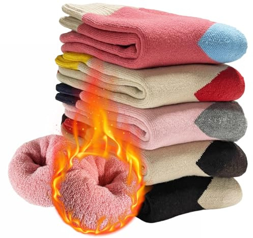 MOSOTECH Chaussettes Chaudes Femme Hiver, Thermiques Grosse Chaussettes Hiver, Épaisses et Douces, Couleur Vive, Le Cadeau de Noël pour Femme/lot de 5, EU Taille 35-42