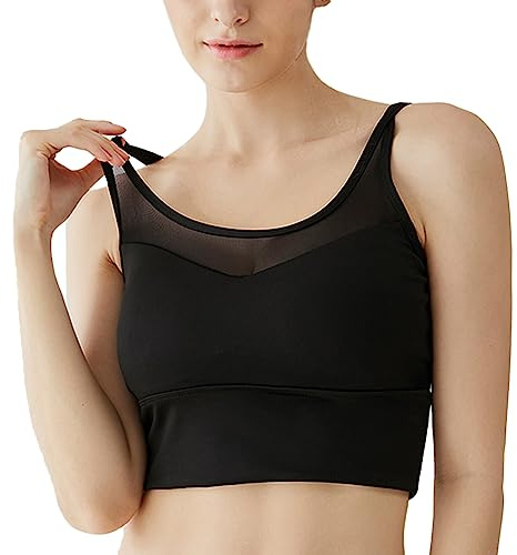 Atractivell dambehå sport, bystiers topp fitness, yoga bralette Bra, utan bygel, vadderad, korsad rygg stöd för löpning gym jogging bh, svart, S