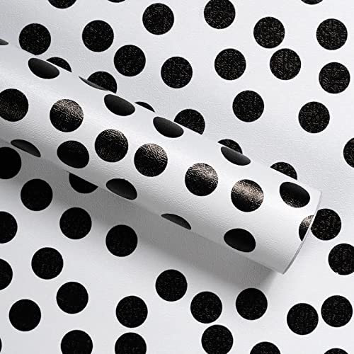 Qianglive Papier peint autocollant à pois noirs et blancs, 43,9 x 3048 cm, papier peint décoratif pour murs, chambre à coucher, salon, crèche