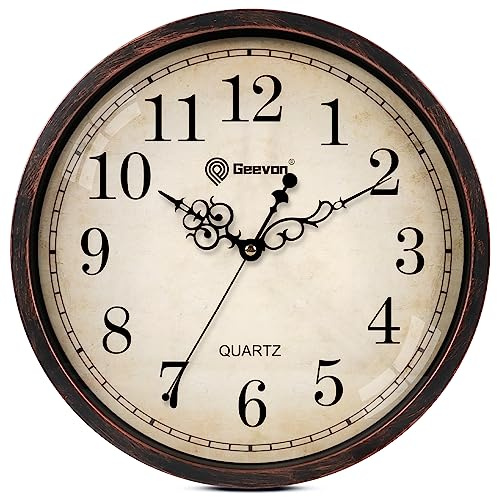 Geevon Vintage 35 cm tyst väggklocka tickar inte analog väggklocka kvarts dekorativ batteridriven väggklocka för sovrum/vardagsrum/kök/kontorsdekor