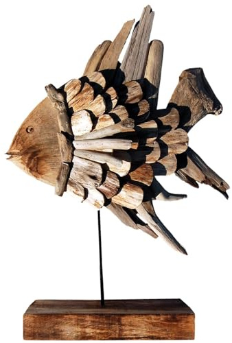Seestern Sportswear Treibholz Deko Fisch Motiv (63 cm) Frei stehend Driftwood Holzdeko /2352