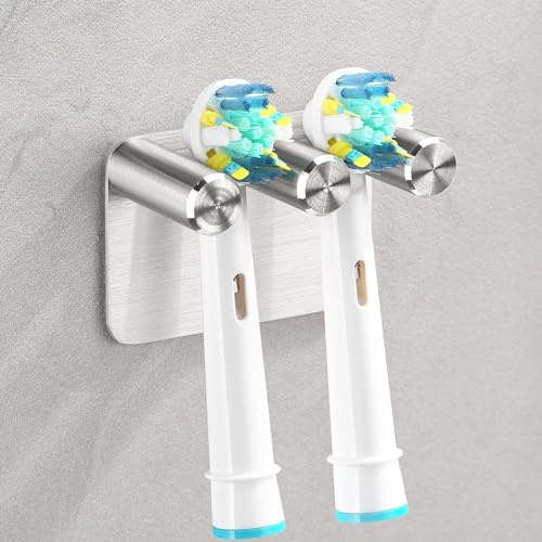 Gsocel Zahnbürstenhalter Wand ohne Bohren 304 Edelstahl Silber für 2 Köpfe | Halter Elektrische Zahnbürste Selbstklebend, Einfache Montage, Aufsteckbürsten Halter fürs Bad, Ordentlich und Platzsparend