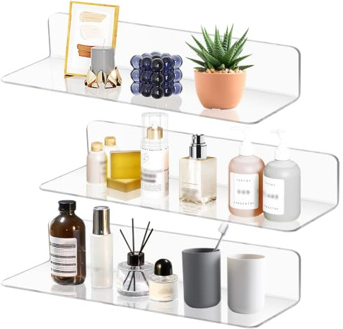 SHEPIN 3er Set Wandregal Schwebendes Regal ohne Bohren Wand, Breite 30cm Acryl Transparent Wandregal für Badezimmer Wohnzimmer und Schlafzimmer, Schwimmendes Ohne Bohren Industrial Deko