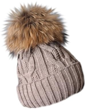 MERRYLAND Bommelmütze Echtfellbommel Pudelmütze ECHTFELL Mütze Hat Real Fur Pom Pom Fellbommel Echt Fell Strickmütze Bommel Pelzbommel