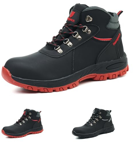 Gainsera Steel Toe Boots Men Women Waterproof Safety Boots Lightweight Non-Slip Safety Work Shoes, 206 BlackRed 8UK 42EU 260