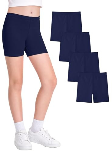 JOCMIC Cycling Shorts for Girls Cotton Teen Breathable and Safety Bike Summer Sports Gym Dance 4 Pack Navy, 9-10 Years, Tag 140
