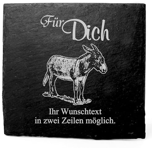 Deko Schiefer Untersetzer personalisiert Esel - Für Dich - 11x11cm Schwarz Bierdeckel Tischdeko Bieruntersetzer Weinuntersetzer