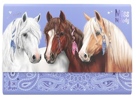 Depesche 12934 Miss Melody Bandana – brevpapper i lila fackmapp, med hästmotiv, inkl. 24 brevblad i 3 mönster och 18 kuvert