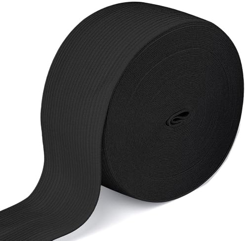 Qikaara Cinta de goma negra de 10 metros, para costura, 60 mm de ancho, cinta elástica para coser, banda elástica de goma para coser, cinta de goma elástica negra para costura, manualidades y ropa